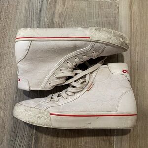 Coach Women's White High-Top Sneakers with Red Trim